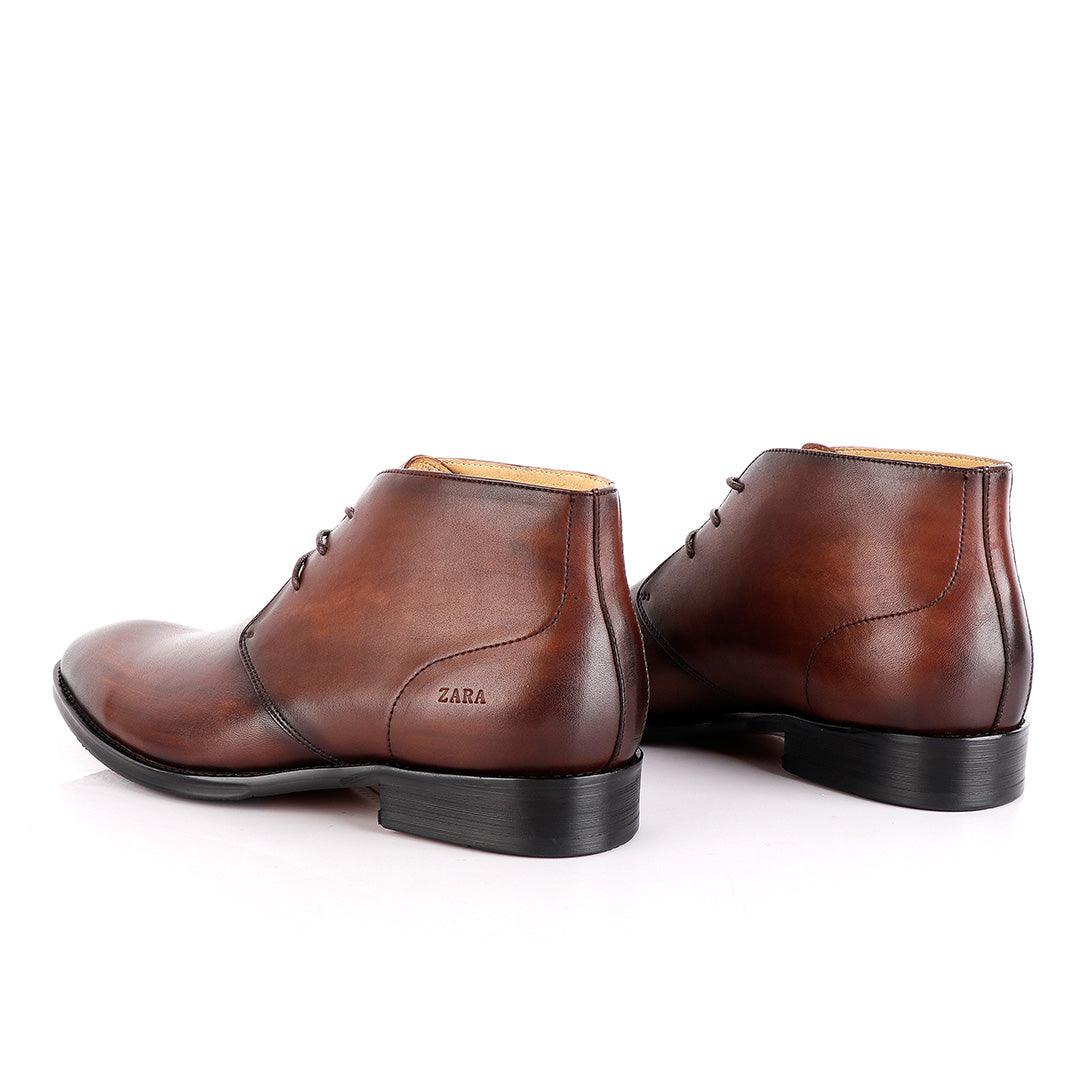 Zara High tops Derby Lace up Cofee Brown Leather Formal Boot - Obeezi