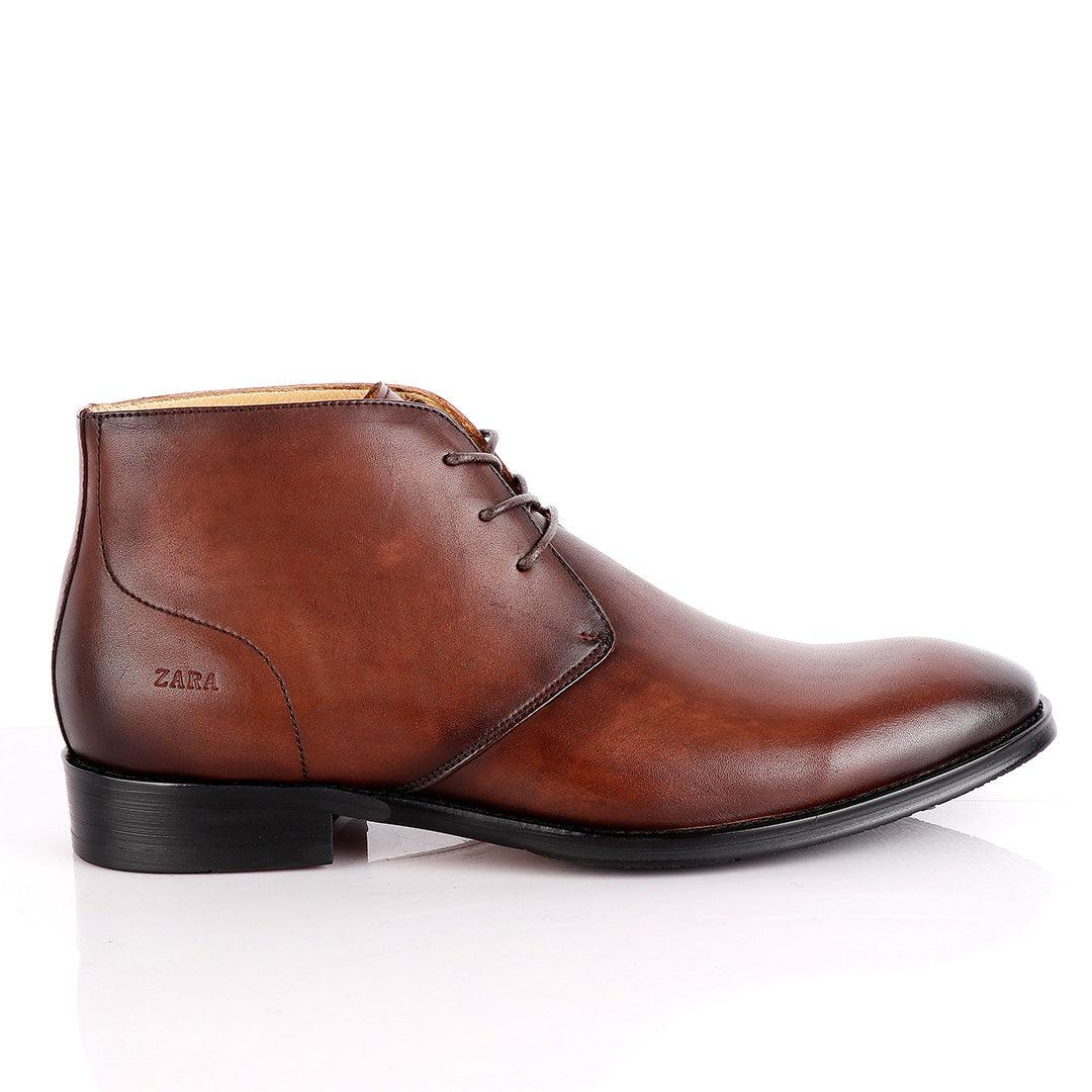 Zara High tops Derby Lace up Cofee Brown Leather Formal Boot - Obeezi
